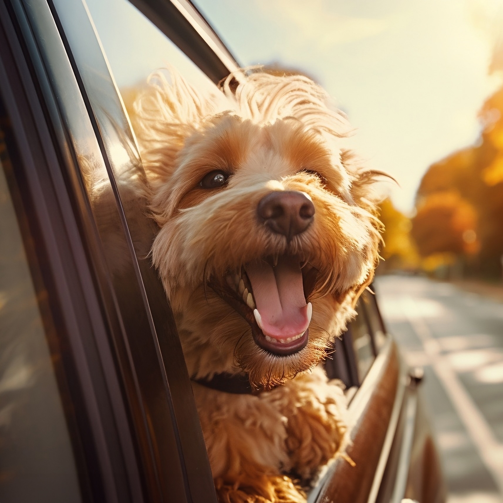 Happy,Dog,In,The,Car,Window,With,The,Wind